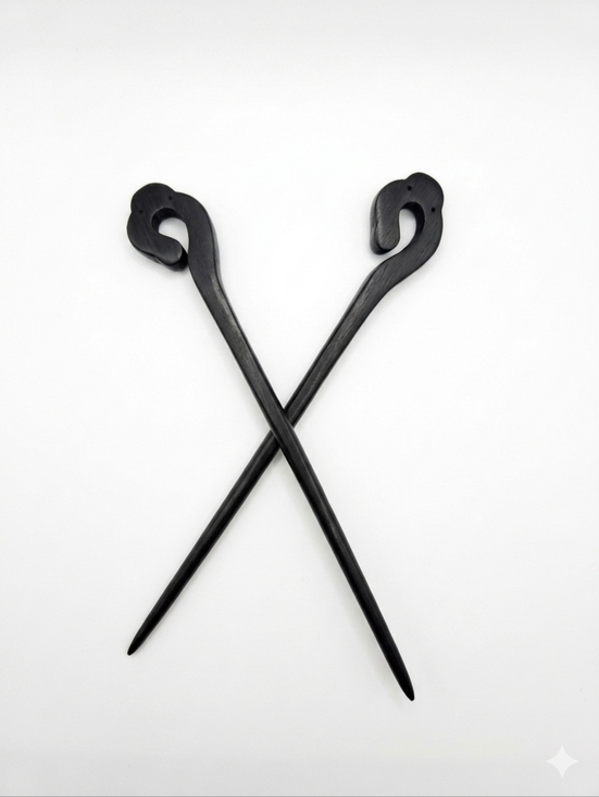 Accessories - NEW Asian Style Handcrafted Black Wooden Hair Sticks (0018)